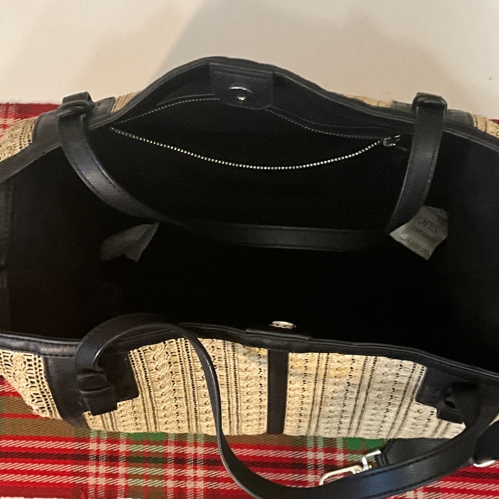 Calvin Klein Black Trim Woven Straw Tote - Picture 7 of 10